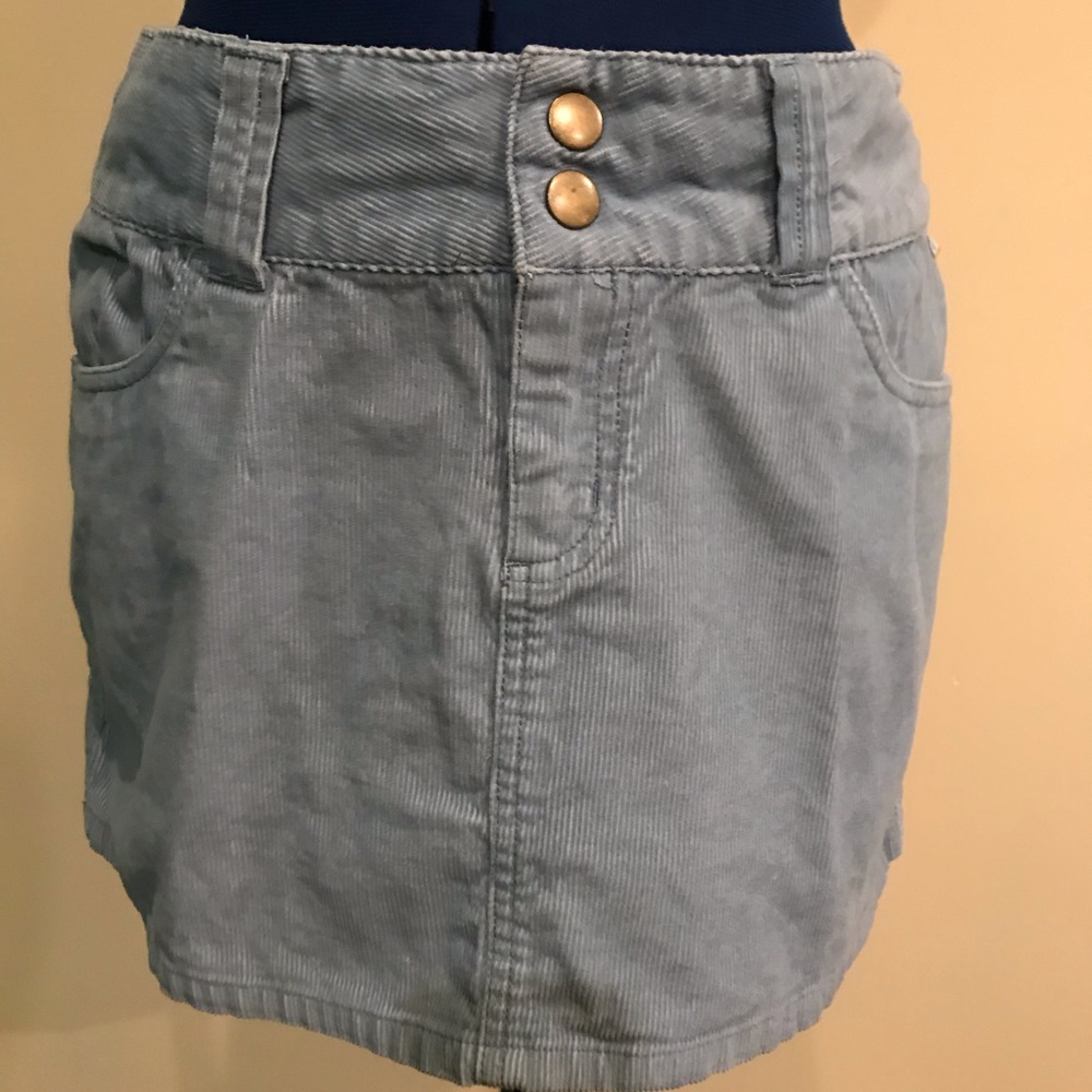 Split Baby Blue Corduroy Mini Skirt